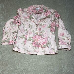 Coldwater Creek Pink Floral 100% Linen Made in USA Blazer Jacket women's Small P